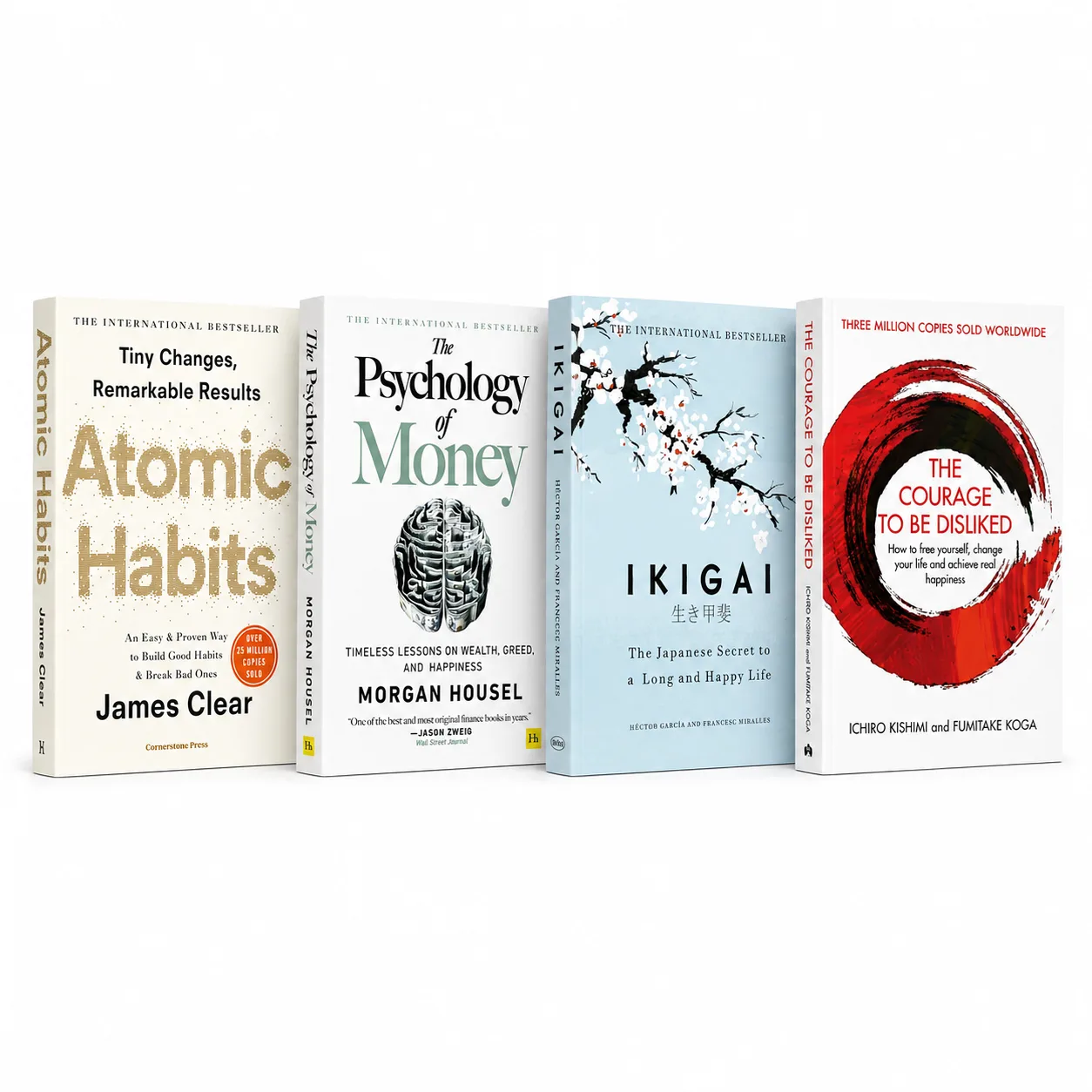 Atomic Habits + Psychology of Money + Ikigai + The Courage to Be Disliked | Set of 4 Bestselling Self Help Books