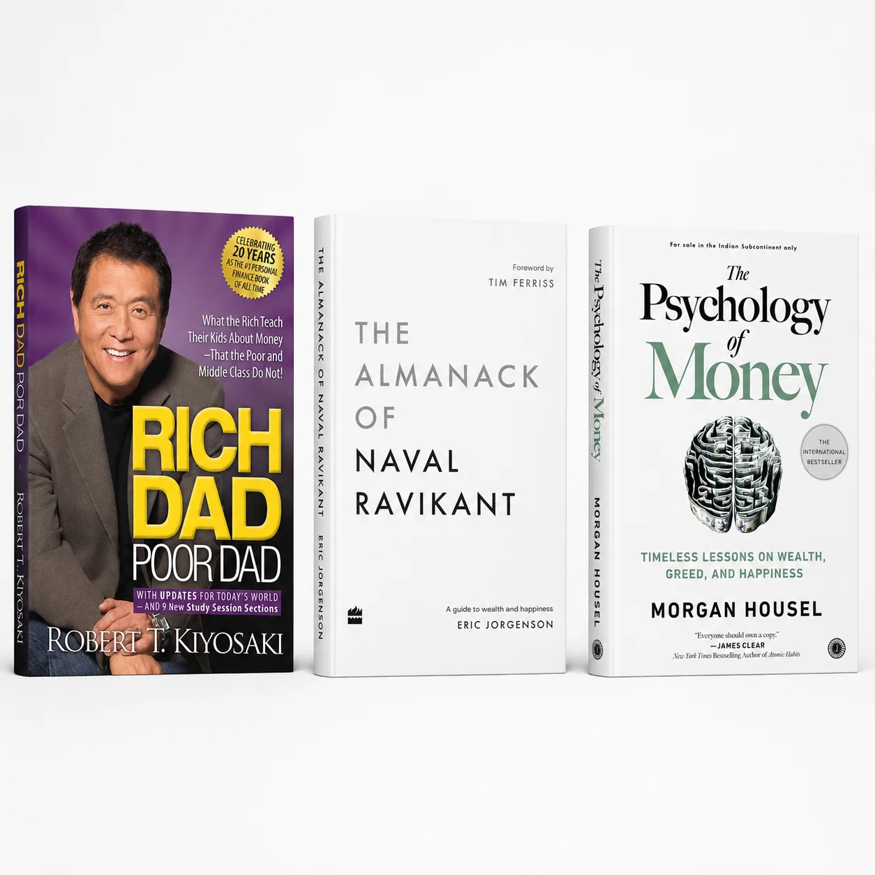 Rich Dad Poor Dad + The Psychology of Money + The Almanack of Naval Ravikant Combo Set | Wealth & Finance Books